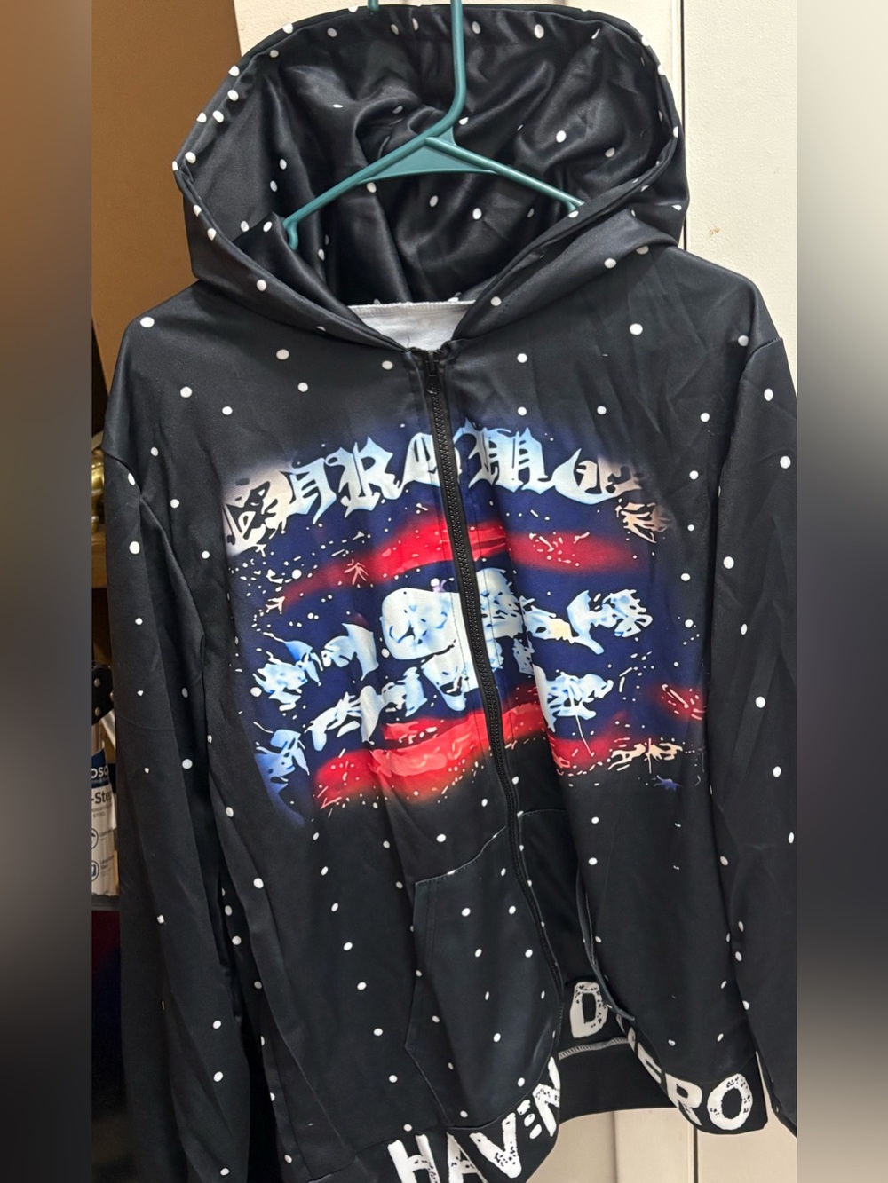 Kids Black Hooded Zip Jacket with Red & Blue Graphic